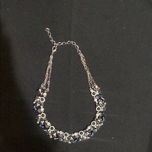 Source Unknown Blue and Silver Crescent Necklace